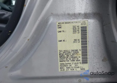 2017 Nissan Altima 2.5 Sl z USA, uszkodzony, nr VIN 1N4AL3AP4HC254478